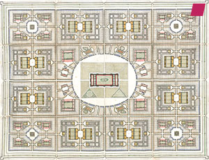 'Plan for a City of Hundred Thousand Souls' by Johann Jakob Moll 1801 from 'Die Stadt: Ihre Erfindung in Büchern und Graphiken' edited by Ulrich Maximilian Schumann, Harald Robert Stühlinger, Paul Tanner, Margit Unser, published by Gta Verlag, 2009 [page 50]