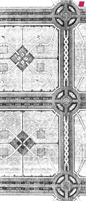 'Quadruplex Motor Garages' by Alfred Richard Sennett, from 'Garden Cities in Theory and Practice [Volume I.]', published by Bemrose and Sons Ltd., London 1905 [archive.org]