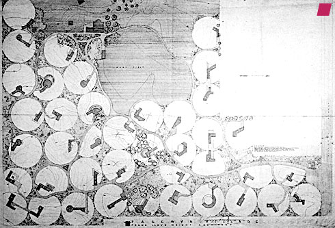 'Parkwyn Village' site plan, Kalamazoo, Michigan, 1947 by Frank Lloyd Wright from 'Frank Lloyd Wright: Die lebendige Stadt' edited by David G. De Long, 1998