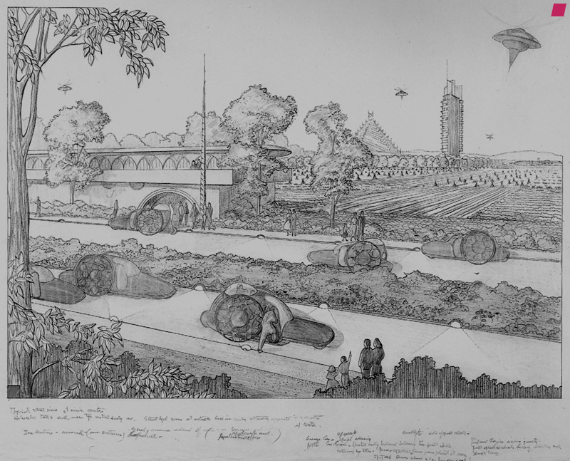 'Broadacre City' The Living City - 1958, by Frank Lloyd Wright from 'Frank Lloyd Wright: Die Lebendige Stadt' - 1998, David G. De Long (Editor)