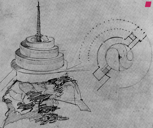 Gordon Strong Automobile Objective and Planetarium, Sugar Loaf Mountain, Maryland - 1925, Frank Lloyd Wright  
THE DRAWINGS OF FRANK LLOYD WRIGHT - 1962, Arthur Drexler