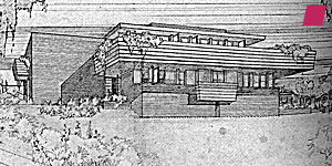 'Malcolm Willey House', scheme #1 - 1932, by Frank Lloyd Wright, from 'The Essential Frank Lloyd Wright: Critical Writings on Architecture' edited by Bruce Brooks Pfeiffer, published by Princeton University Press 2008