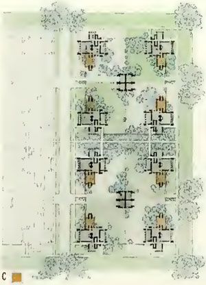 'NON-COMPETITIVE PLAN' by Frank Lloyd Wright (Quadruple Block Scheme C) | Chicago City Club Competition 1913 | 'City Residential Land Development: Studies in Planning: Competitive Plans for Subdividing a Typical Quarter Section of Land in the Outskirts of Chicago', edited by Alfred B. Yeomans, The University of Chicago Press, 1916