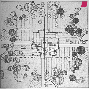 'QUADRUPLE HOUSING, PLAN' by Frank Lloyd Wright, from 'The Living City' 1958