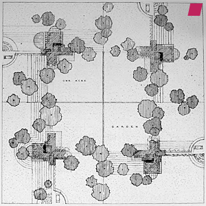 'QUADRUPLE HOUSING, EXTERIOR PLAN' by Frank Lloyd Wright, from 'The Living City' 1958
