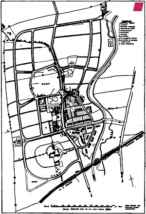 'Plan of Earswick' by [Sir] Raymond Unwin from 'Town planning in practice: An introduction to the art of designing cities and suburbs' published by T. Fischer Unwin, London 1909