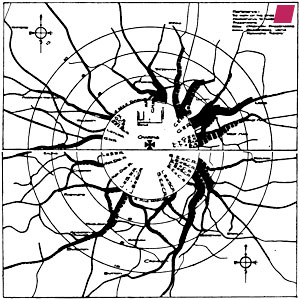 'Diagrammatic Plan of London' by [Sir] Raymond Unwin from 'Town planning in practice: An introduction to the art of designing cities and suburbs' published by T. Fischer Unwin, London 1909