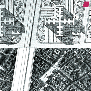 'Voisin Plan' detail, districts to be demolished and their replacement in the same scale - 1925 by Le Corbusier, 'The City of To-morrow and Its Planning [Urbanisme]' by Le Corbusier, published by J. Rodker, 1987 [published first 1925]